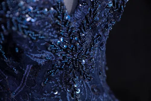Lovely Navy Blue Floral Tulle Ball Gown Sweet 16 Dress,Navy Blue Off Shoulder Long Formal Dress TP1181