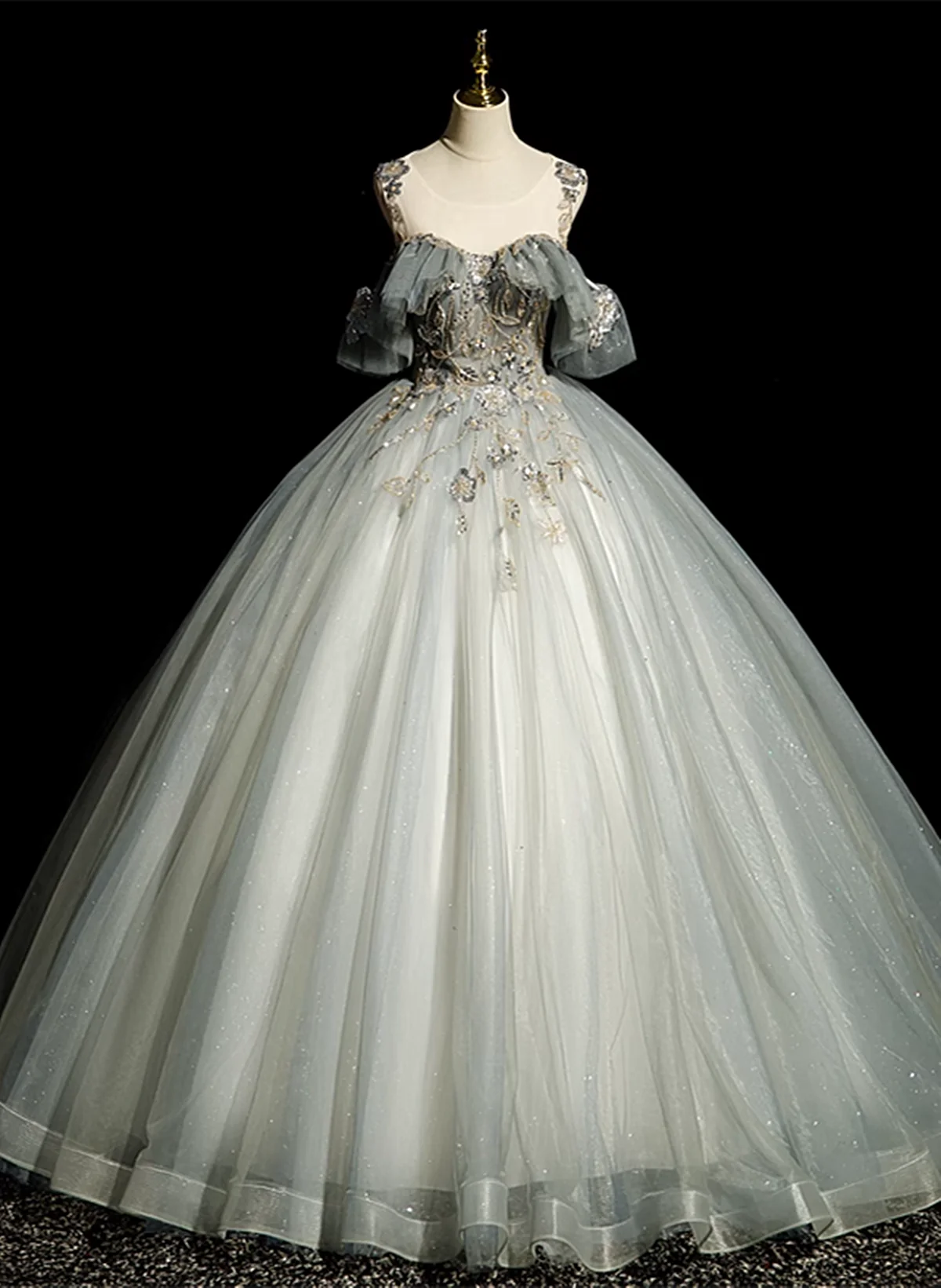 Green Ball Gown Round Neckline with Lace Sweet 16 Dress, Green Tulle Formal Dress TP1186