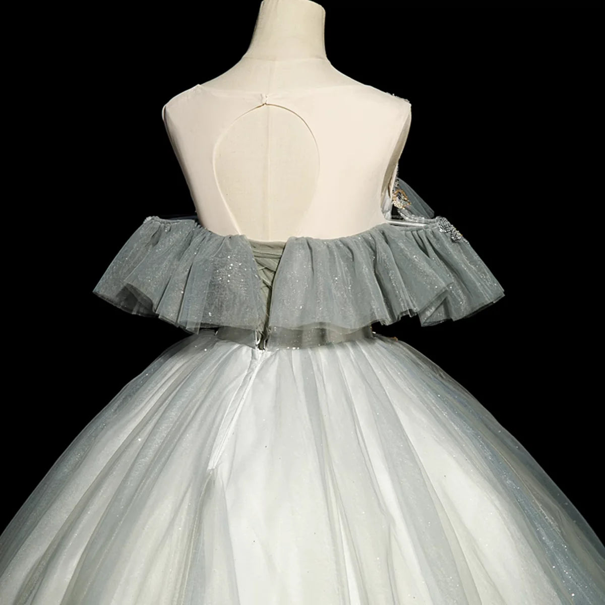 Green Ball Gown Round Neckline with Lace Sweet 16 Dress, Green Tulle Formal Dress TP1186