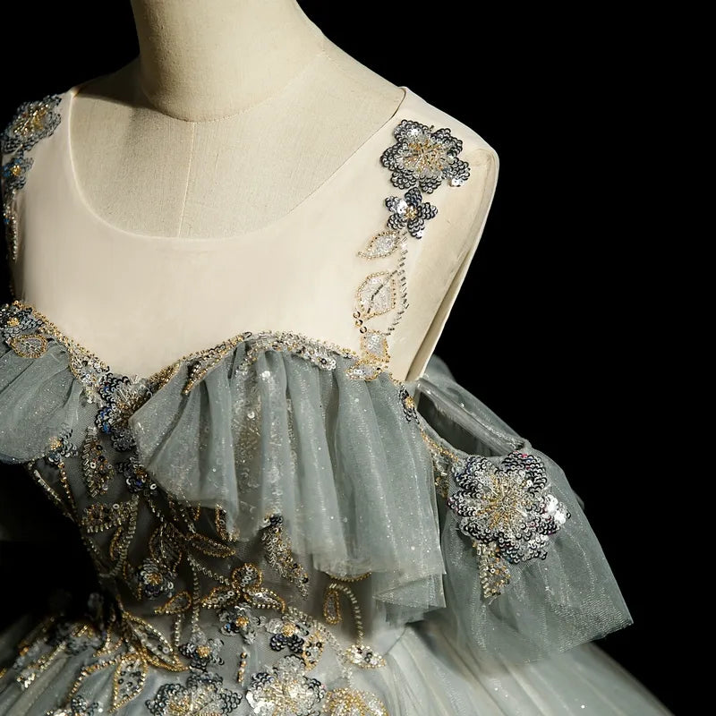 Green Ball Gown Round Neckline with Lace Sweet 16 Dress, Green Tulle Formal Dress TP1186