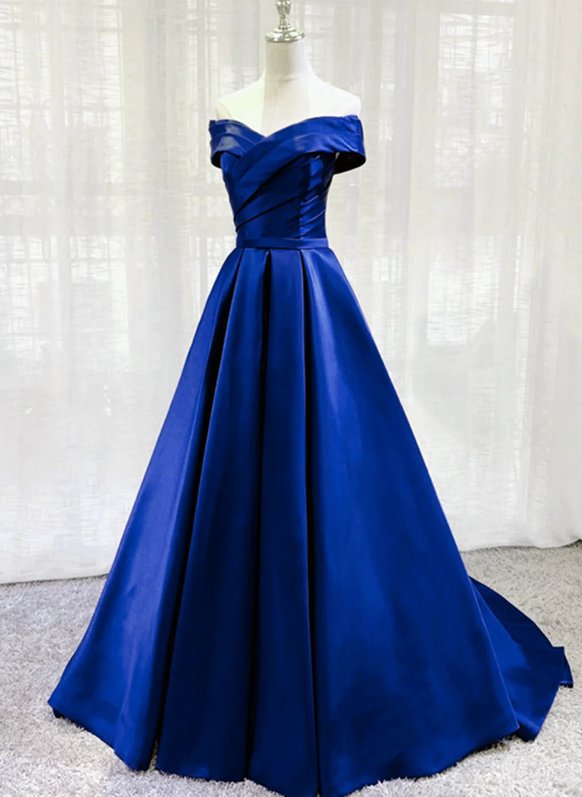 Royal Blue Satin A-line Long Party Dress, Simple Long Prom Dress Evening Dress TP1193