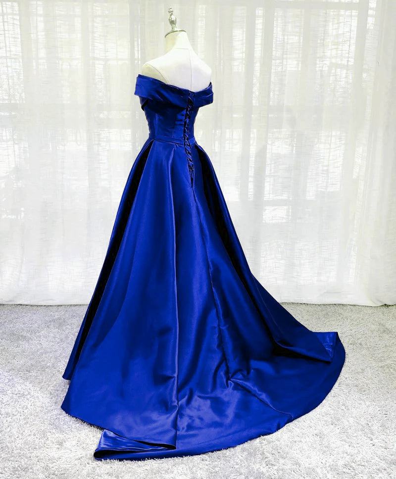 Royal Blue Satin A-line Long Party Dress, Simple Long Prom Dress Evening Dress TP1193