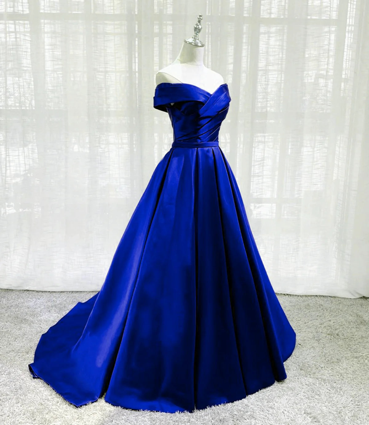 Royal Blue Satin A-line Long Party Dress, Simple Long Prom Dress Evening Dress TP1193