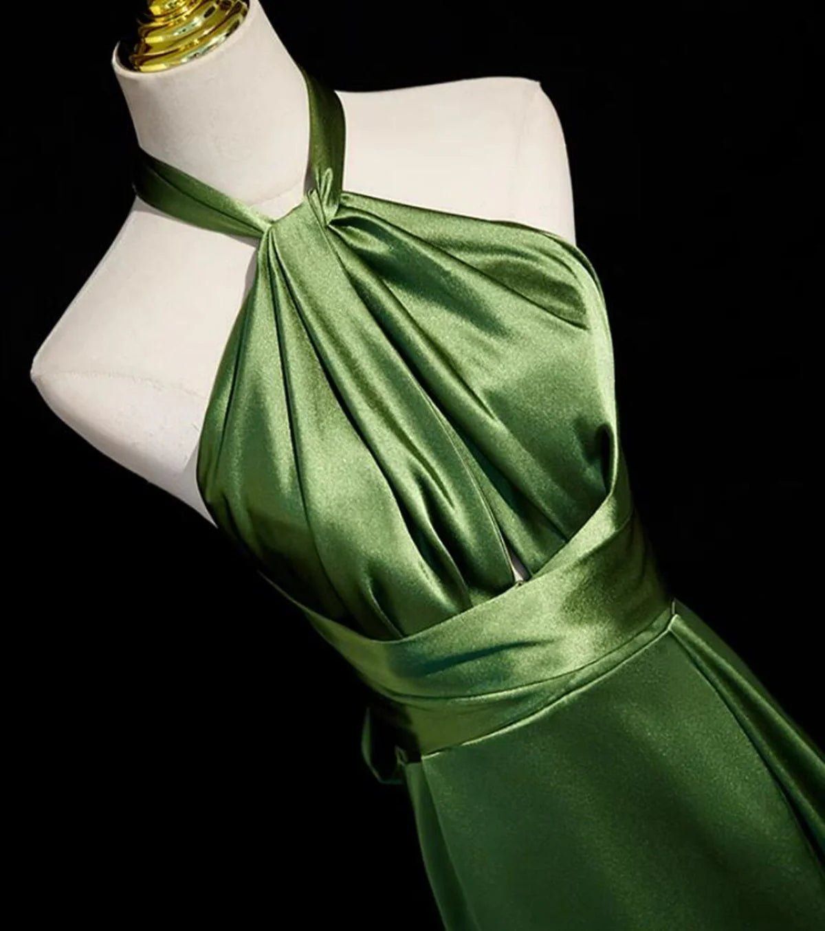 Green Halter Satin Long Wedding Party Dress, Green Evening Dress Prom Dress TP1212