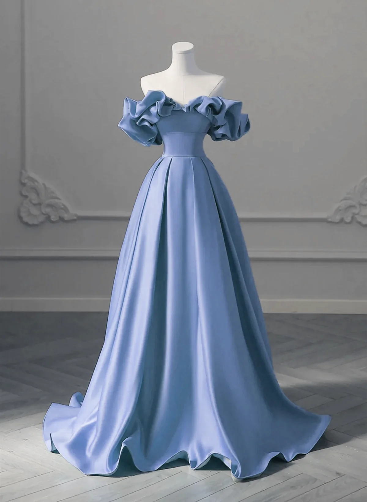 Off Shoulder Satin A-line Long Party Dress, Simple Pretty Floor Length Prom Dress TP1216