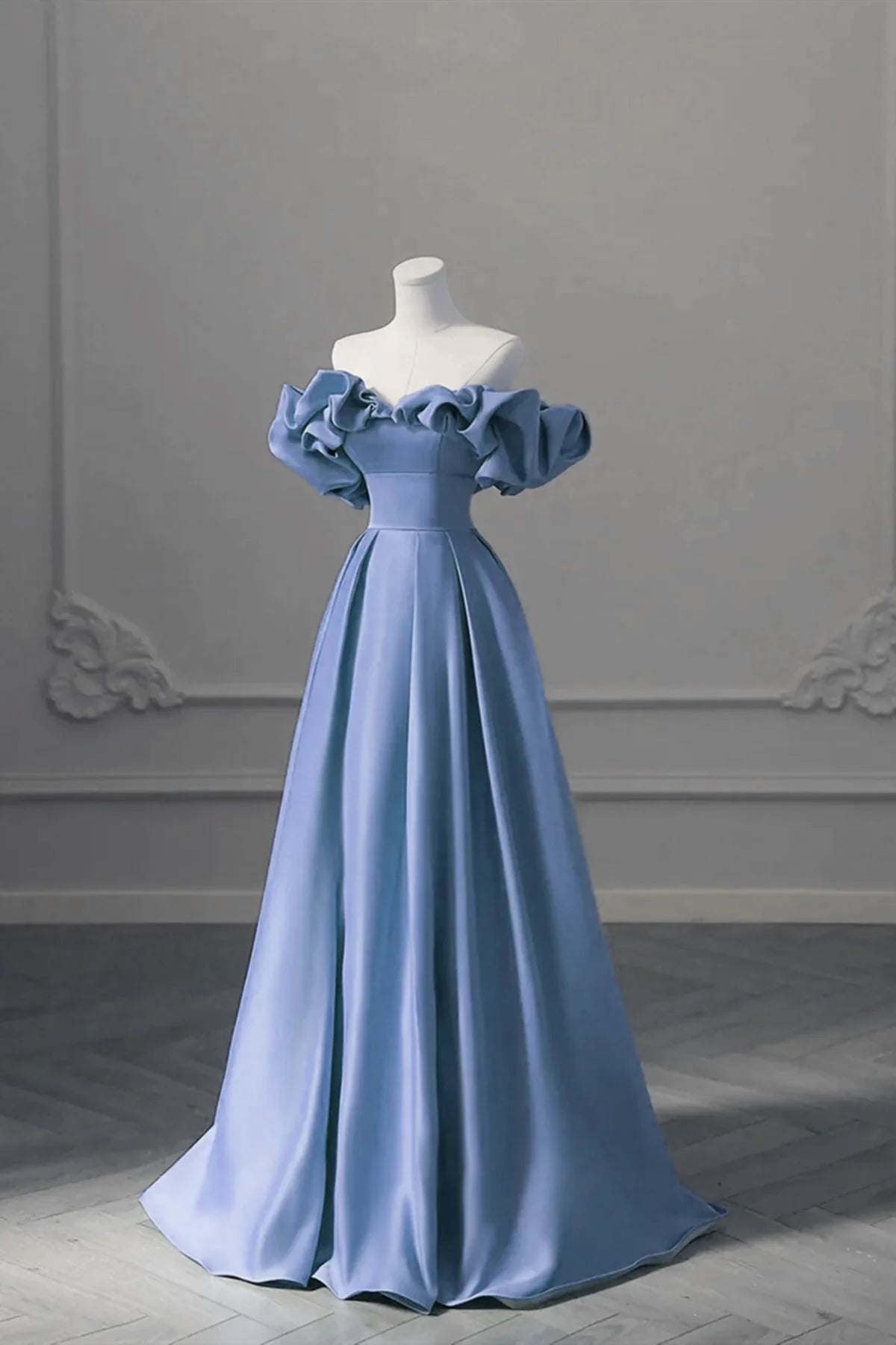 Off Shoulder Satin A-line Long Party Dress, Simple Pretty Floor Length Prom Dress TP1216