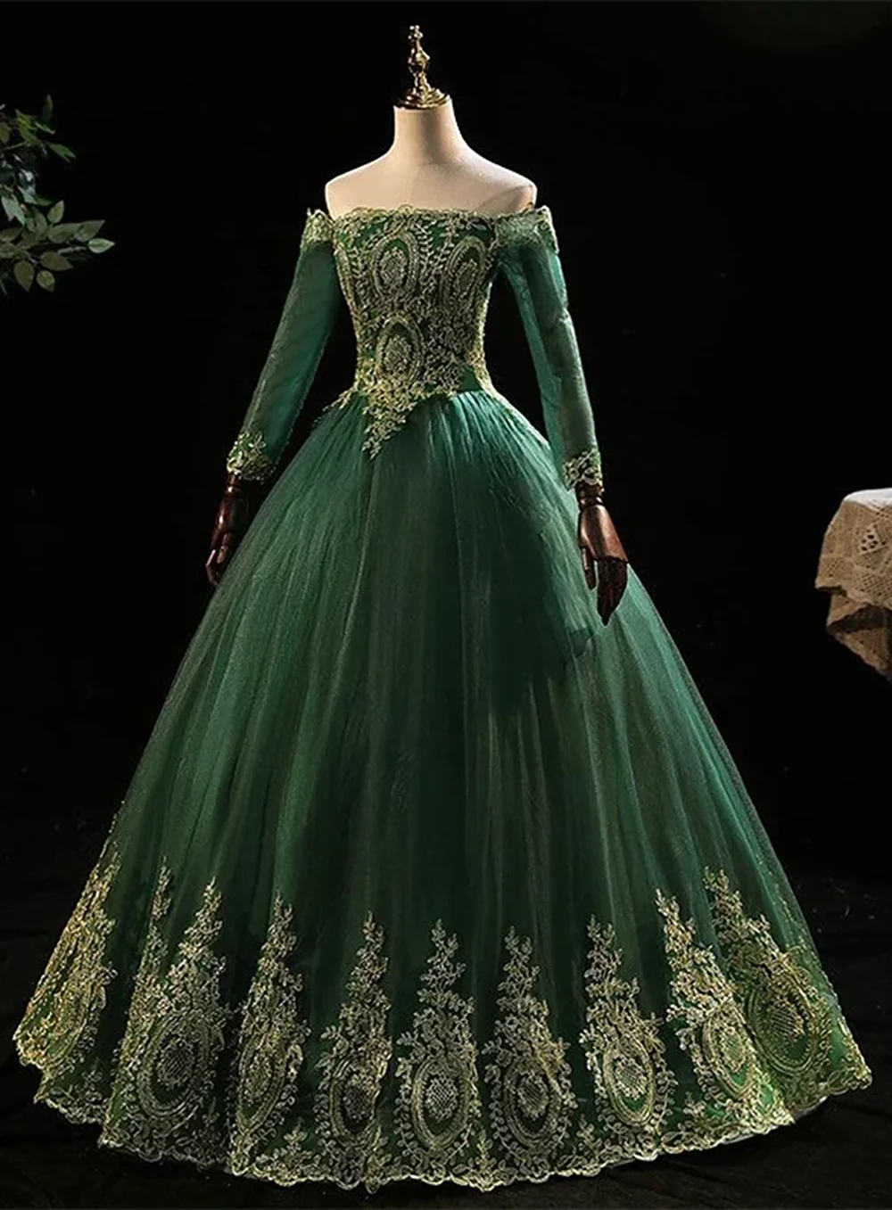 Off the Shoulder Dark Green Formal Dress, Dark Green Tulle Party Dress Evening Dress TP1240