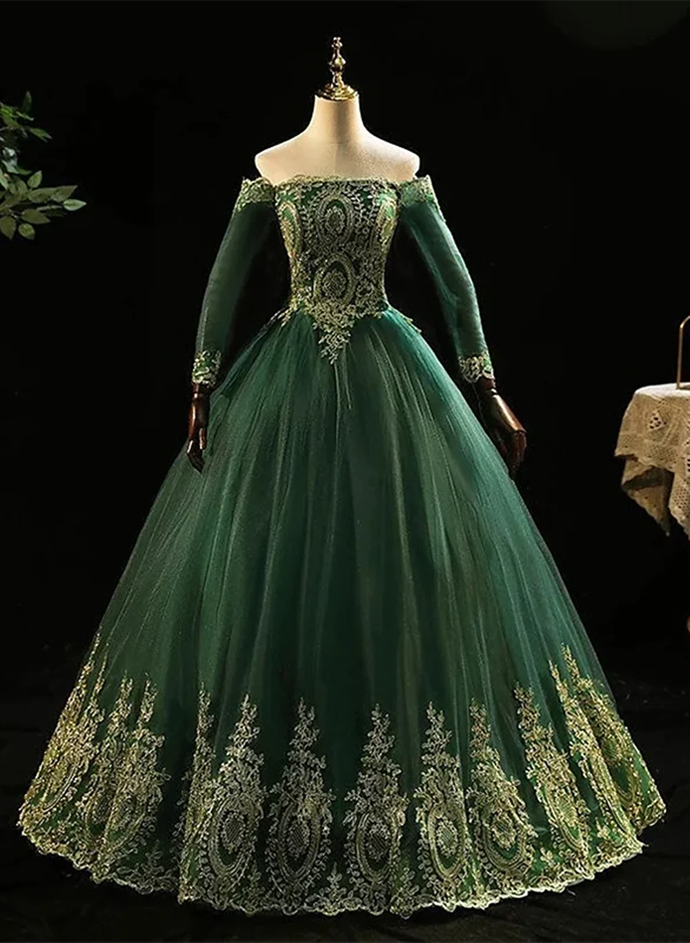 Off the Shoulder Dark Green Formal Dress, Dark Green Tulle Party Dress Evening Dress TP1240