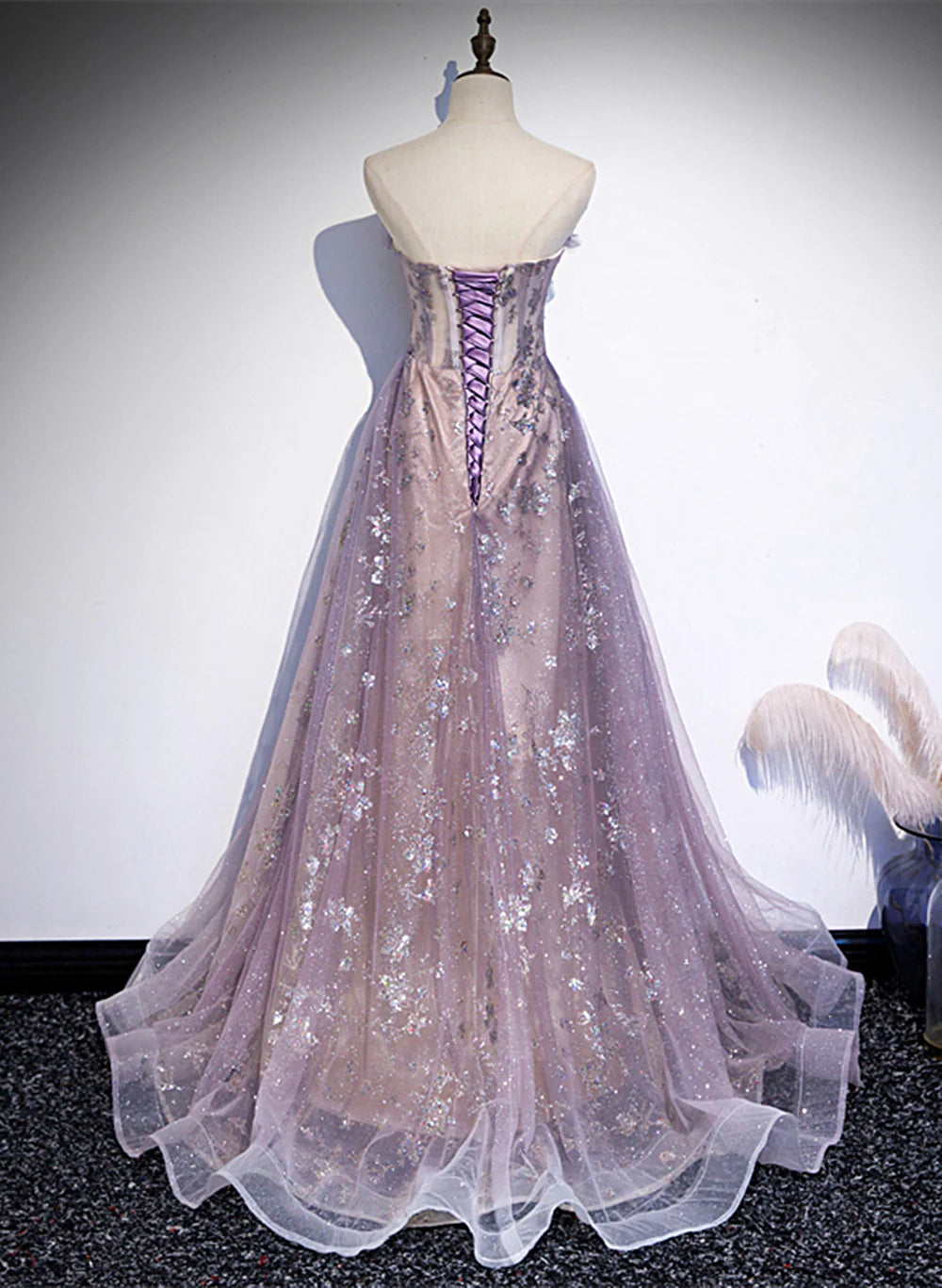 Light Purple Tulle with Lace A-line Party Dress, Purple Long Formal Dress Evening Dress TP1241