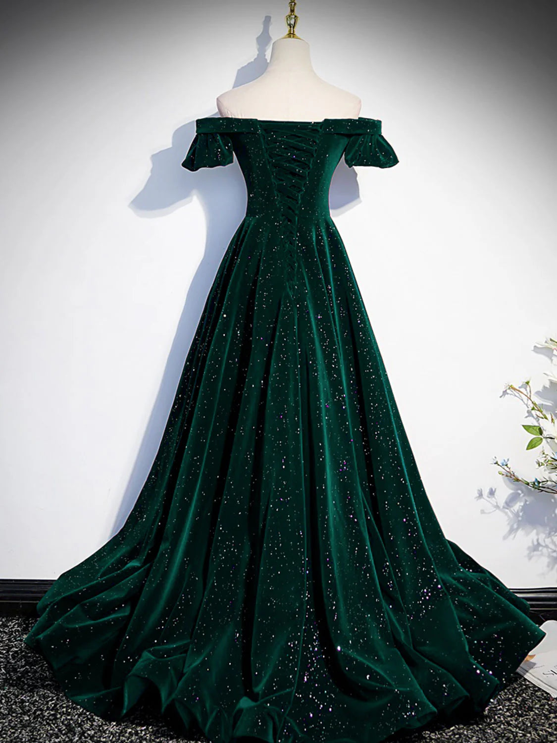 Green Off Shoulder A-line Floor Length Party Dress, Green Long Formal Dress Prom Dress TP1253
