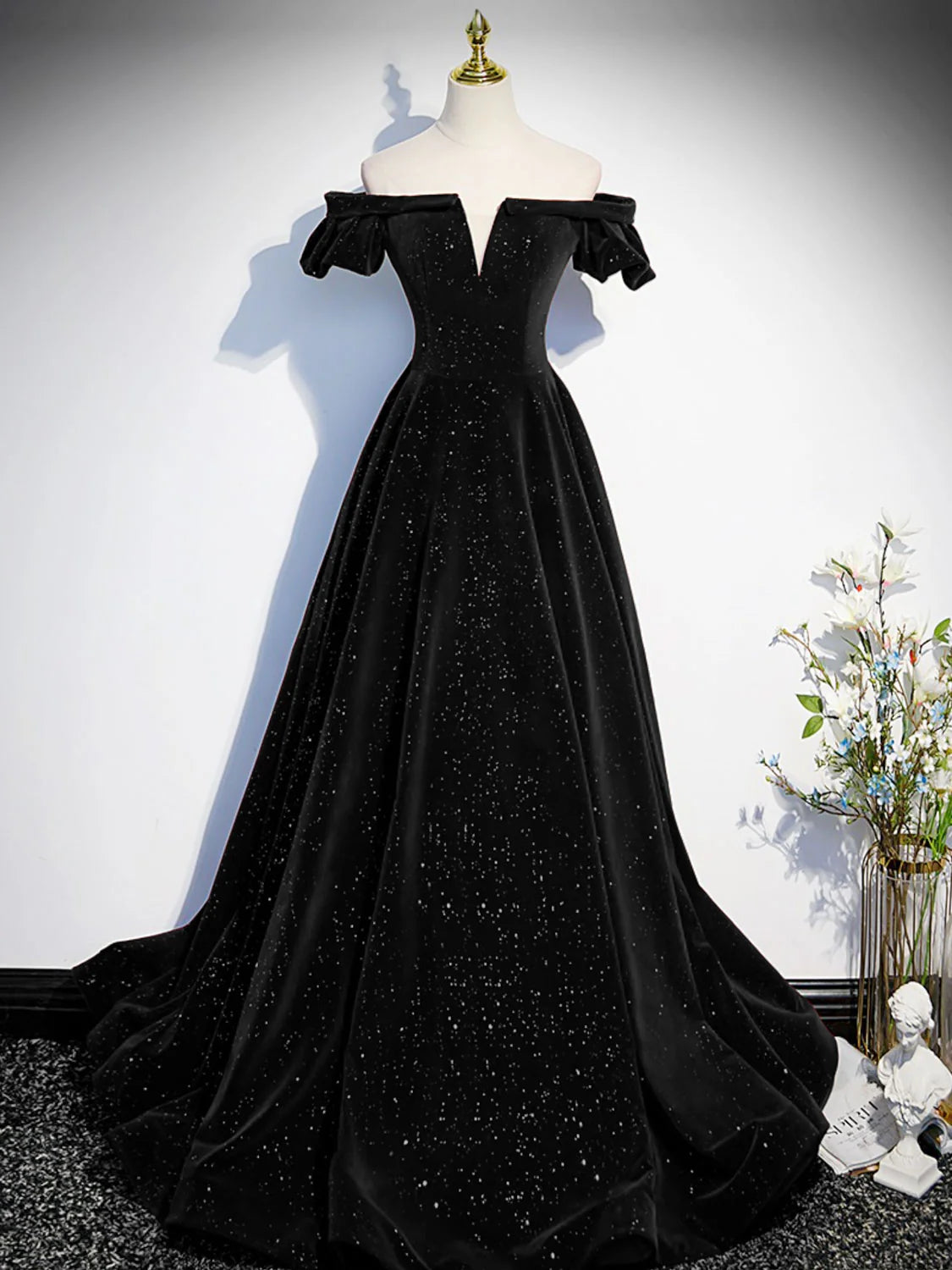 Green Off Shoulder A-line Floor Length Party Dress, Green Long Formal Dress Prom Dress TP1253