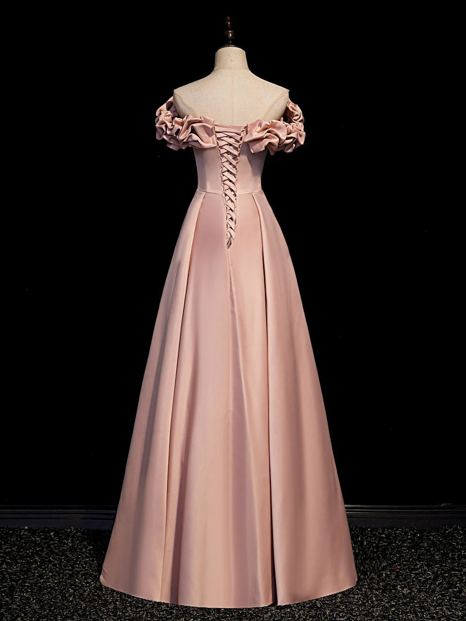 Pink Satin Off Shoulder A-line Prom Dress, Pink Floor Length Party Dress TP1260
