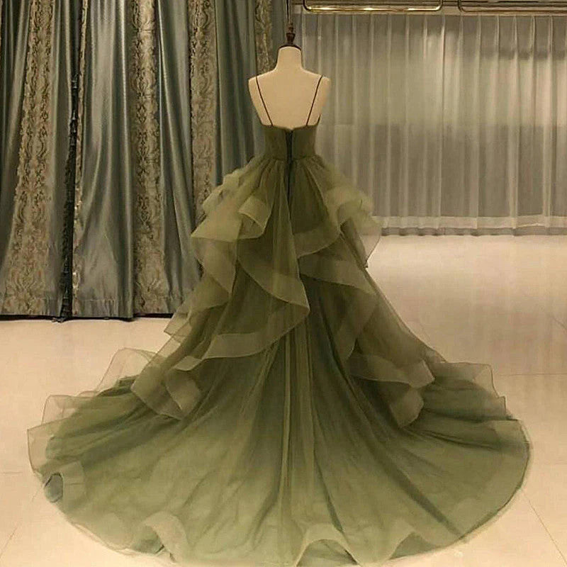 Green Straps Tulle Long Layers Formal Dress, Beautiful Green Floor Length Prom Dress TP1290