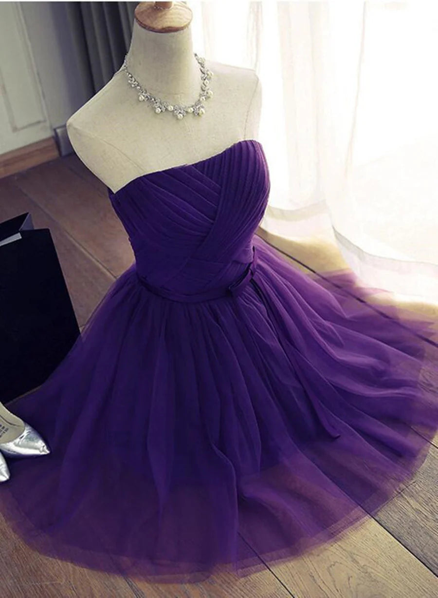 Purple Tulle Scoop Lace-up Short Homecoming Dress, Purple Tulle Short Prom Dress TP1295