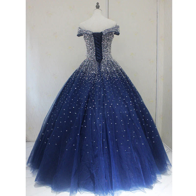 Blue Sequins Sweetheart Ball Gown Sweet 16 Gown, Blue Tulle Party Dress TP1306