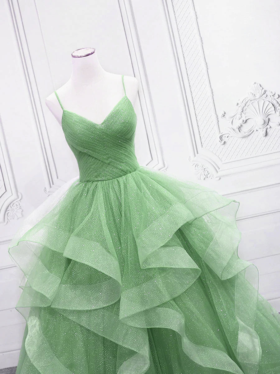 Light Green Tulle Long Formal Dress Party Dress, Green Layers Floor Length Formal Dress TP1314