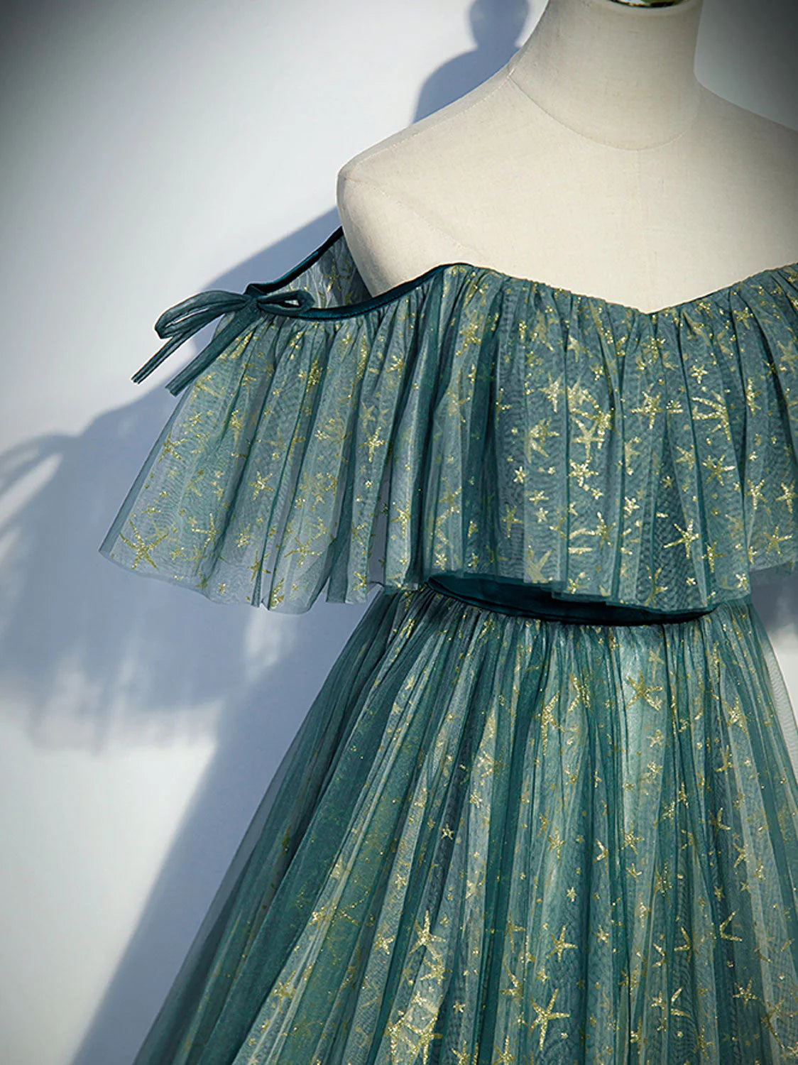 Green Off Shoulder A-line Tulle Long Formal Dress, Green Party Dress Prom Dress TP1315