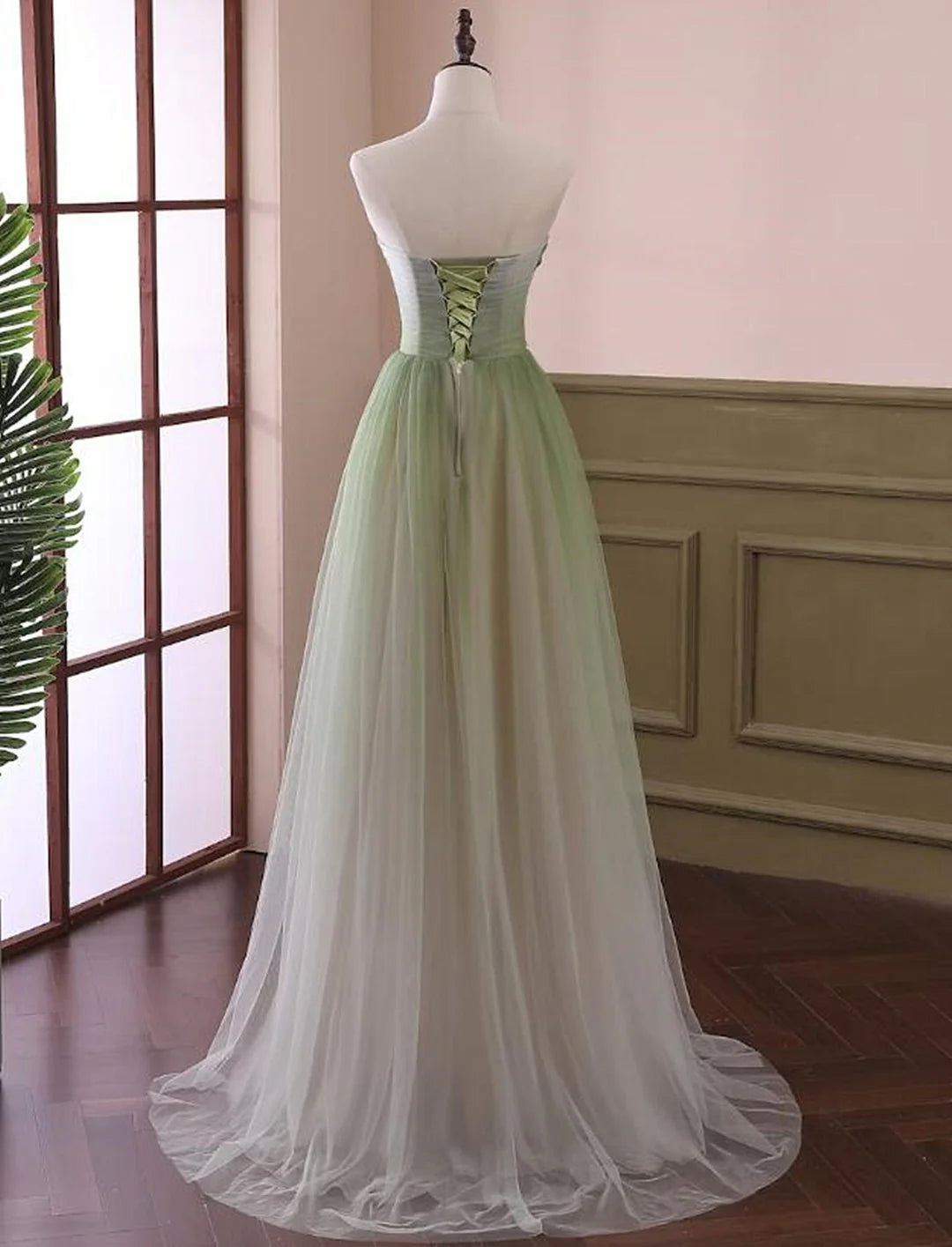 Beautiful Mint Green Strapless Tulle Sweetheart Evening Gown Beaded Floral Embroidery Prom Dress TP1329