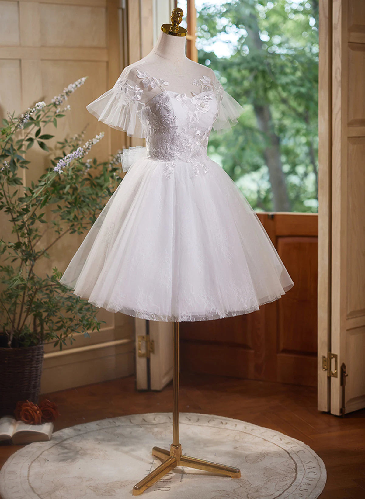 Cute White Tulle with Lace Short Party Dress, White Graduation Dress TP1331