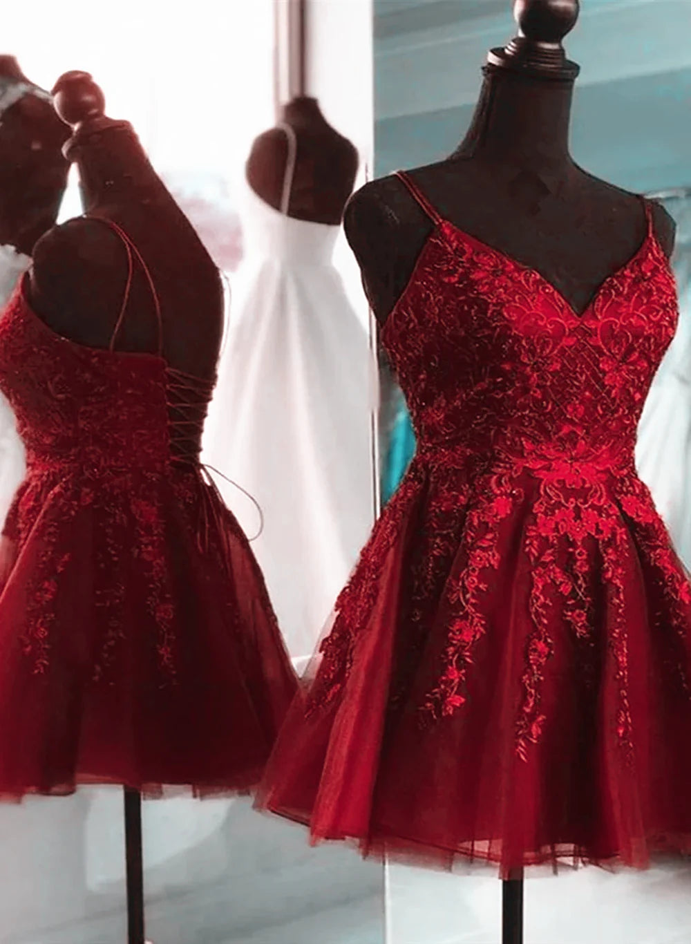 Wine Red Short Tulle with Lace Party Dress, Wine Red Homecoming Dress TP1332