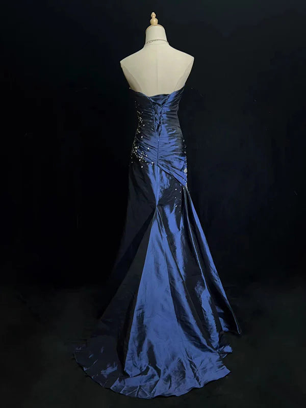 Sexy Sweetheart Sleeveless Mermaid Satin Long Prom Dresses For Party TP1376