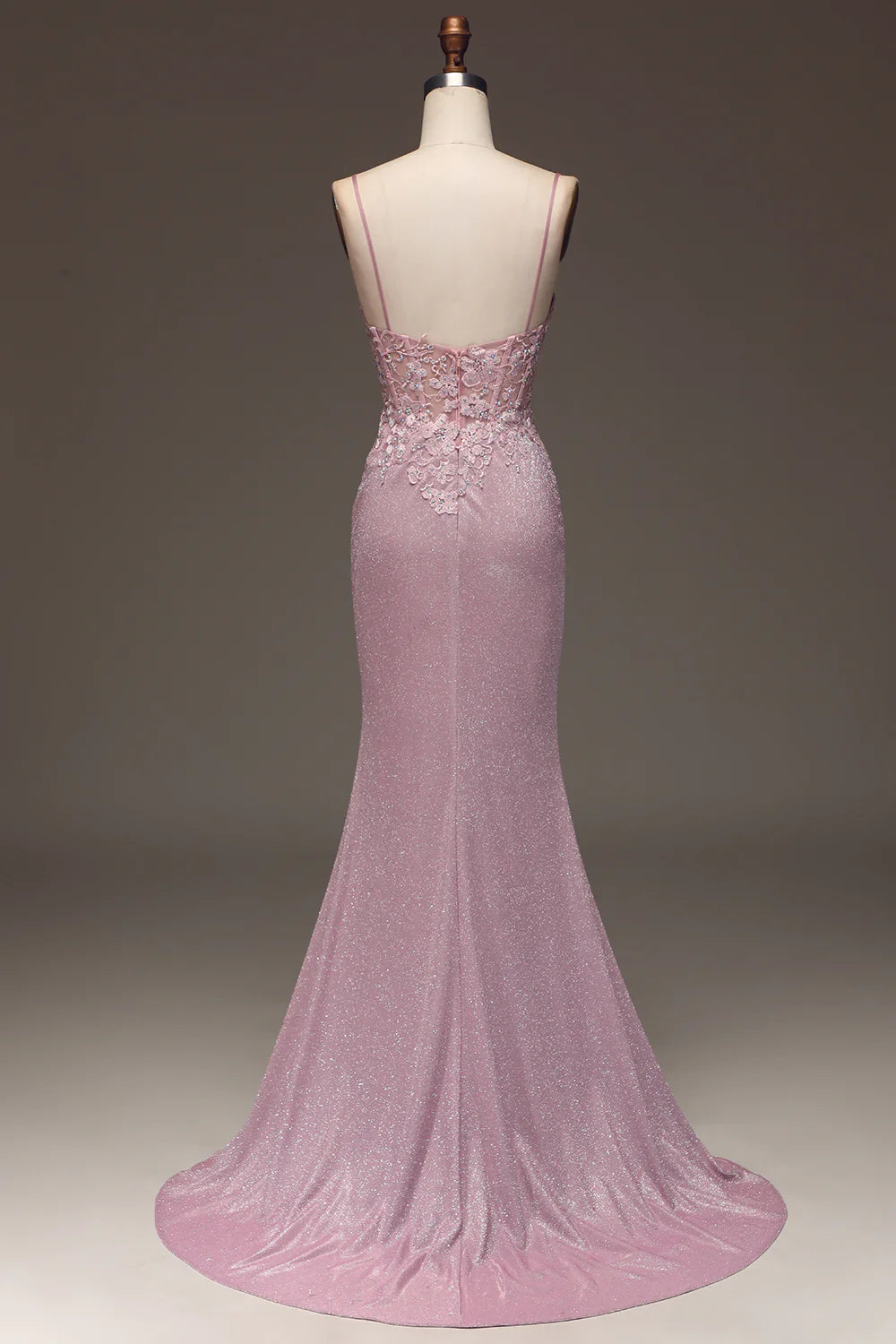 Glitter Blush Mermaid Spaghetti Straps Long Prom Dress with Beading TP1377