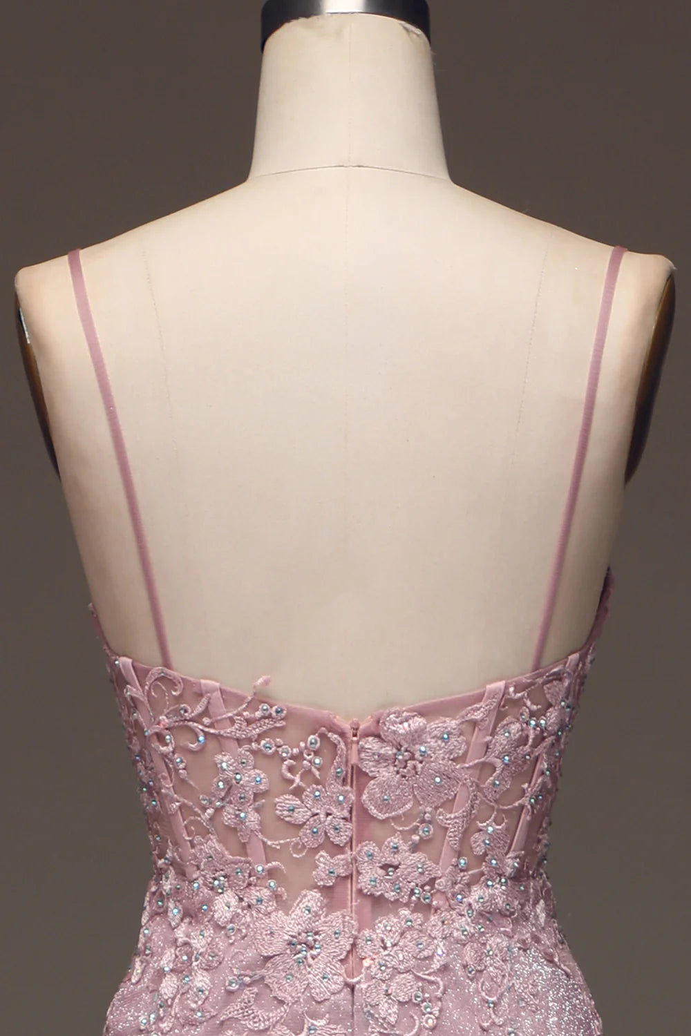 Glitter Blush Mermaid Spaghetti Straps Long Prom Dress with Beading TP1377