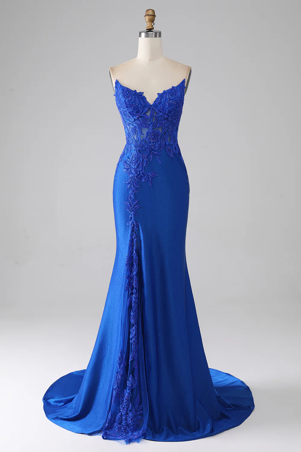 Royal Blue Mermaid Strapless Long Beaded Prom Dress With Appliques TP1387