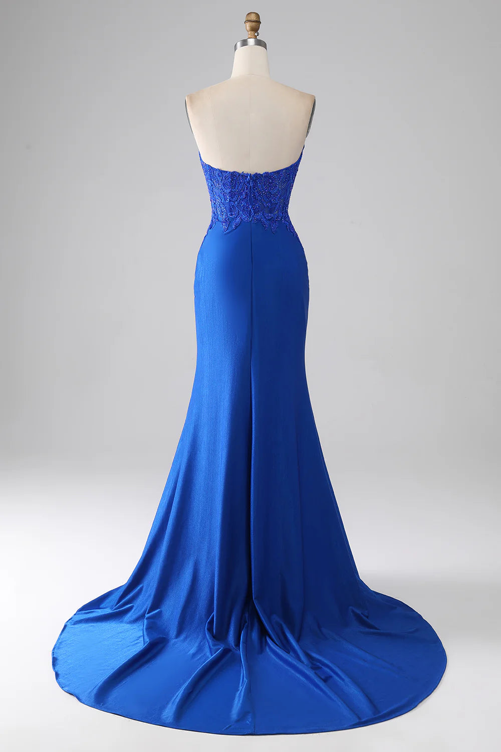 Royal Blue Mermaid Strapless Long Beaded Prom Dress With Appliques TP1387