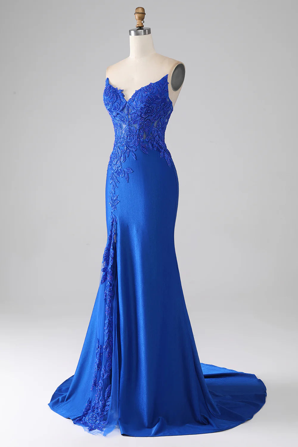 Royal Blue Mermaid Strapless Long Beaded Prom Dress With Appliques TP1387