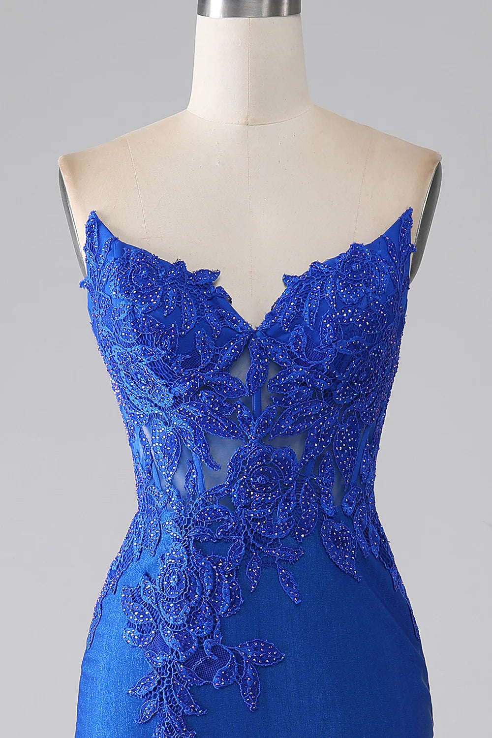 Royal Blue Mermaid Strapless Long Beaded Prom Dress With Appliques TP1387