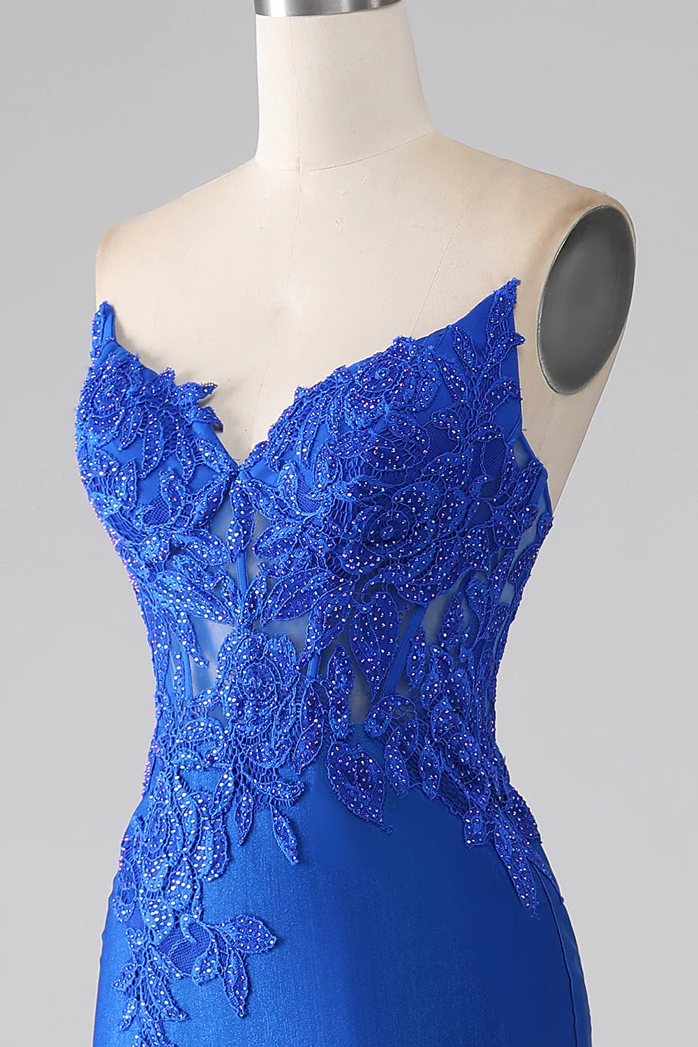 Royal Blue Mermaid Strapless Long Beaded Prom Dress With Appliques TP1387