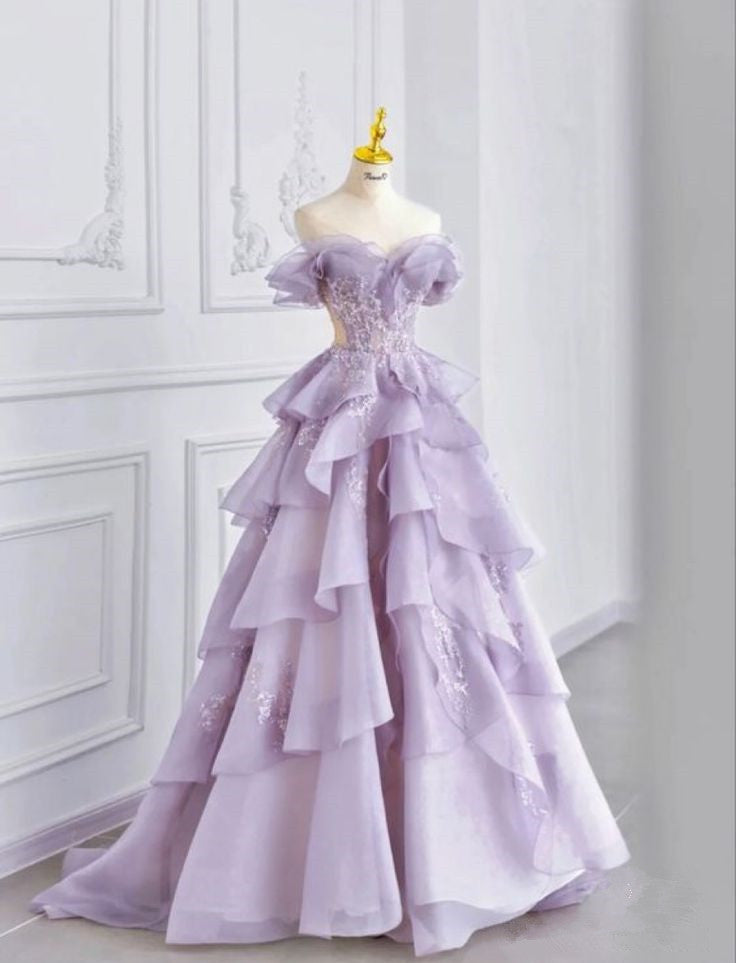 Fairy A Line Off The Shoulder Lilac Prom Dresses Evening Dress TP1406