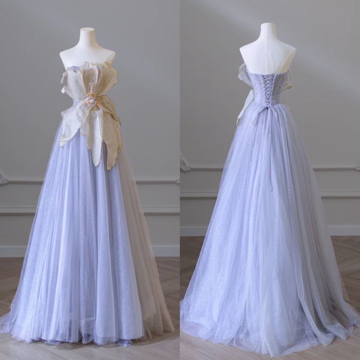 Lilac Purple 3D 3D Flower A-line Strapless Elegant Evening Gowns TP1410