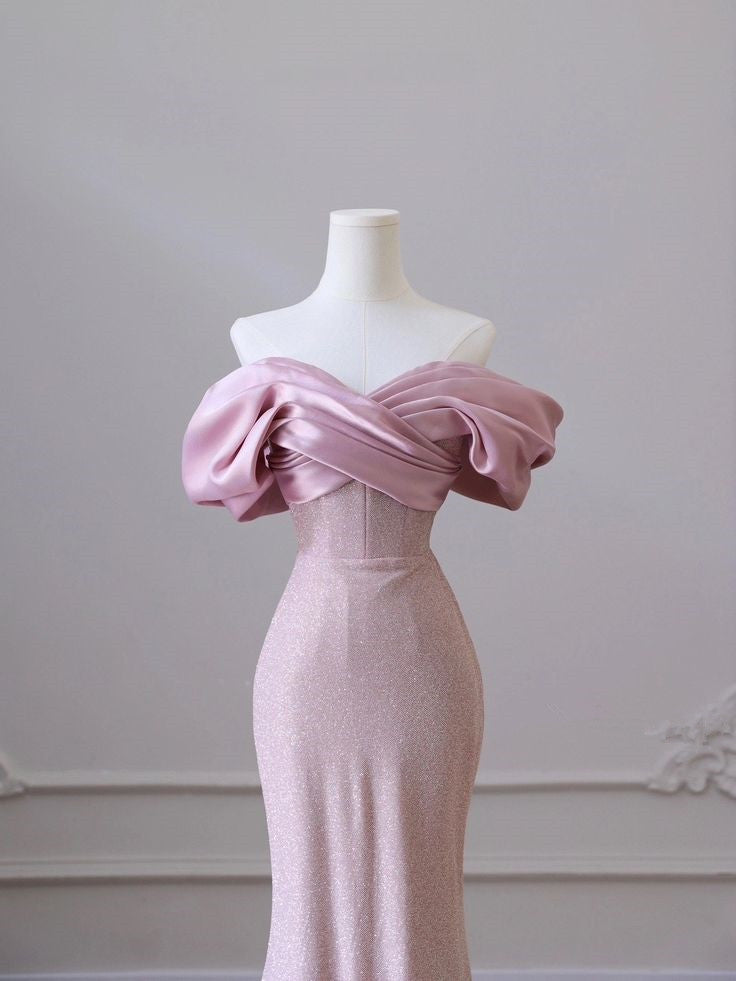 Pink Strapless Sleeveless Mermaid Sequin Beaded Floor Length Dress TP1435