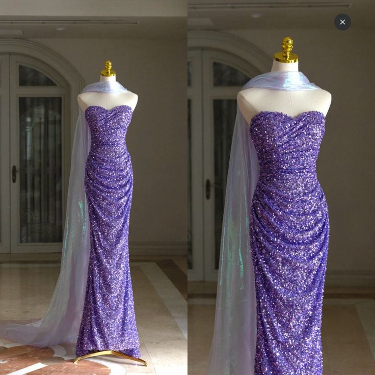 Purple Mermaid Strapless Heart Neck Full Beaded Long Evening Dress TP1514