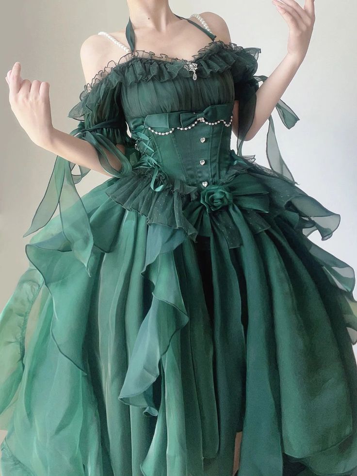 Green High Low Strapless Vintage Lolita Puffy Dress TP1565