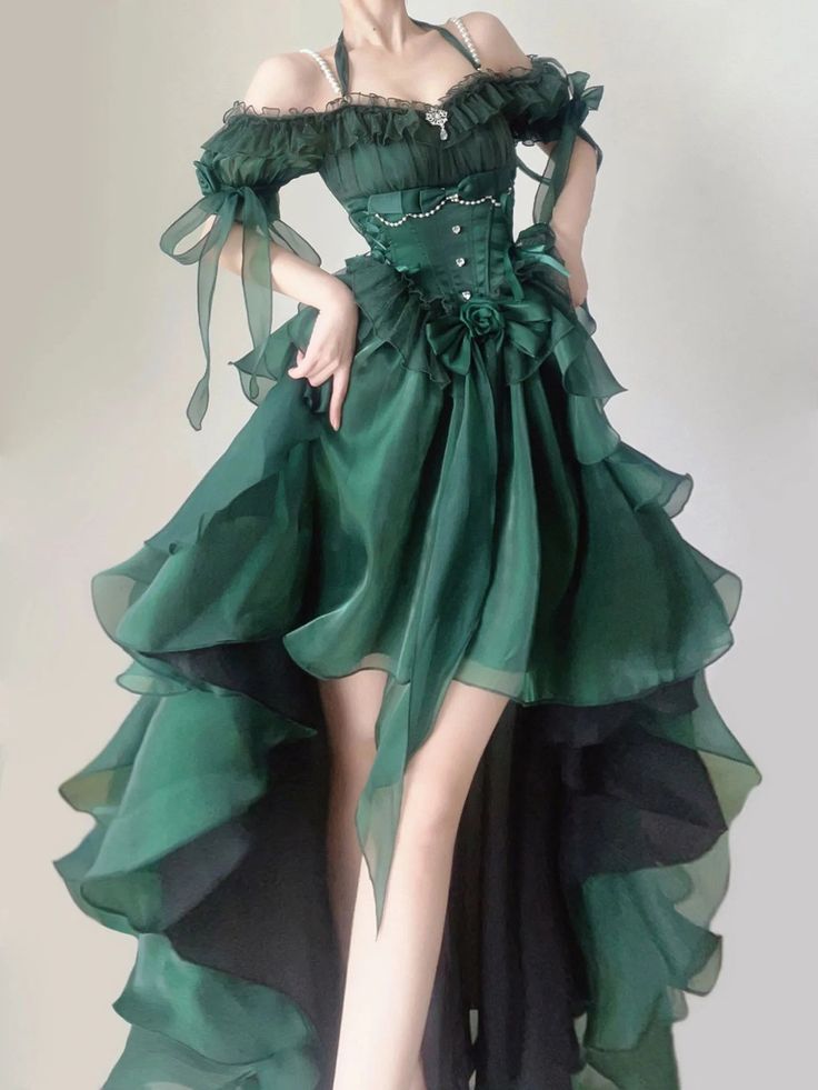 Green High Low Strapless Vintage Lolita Puffy Dress TP1565