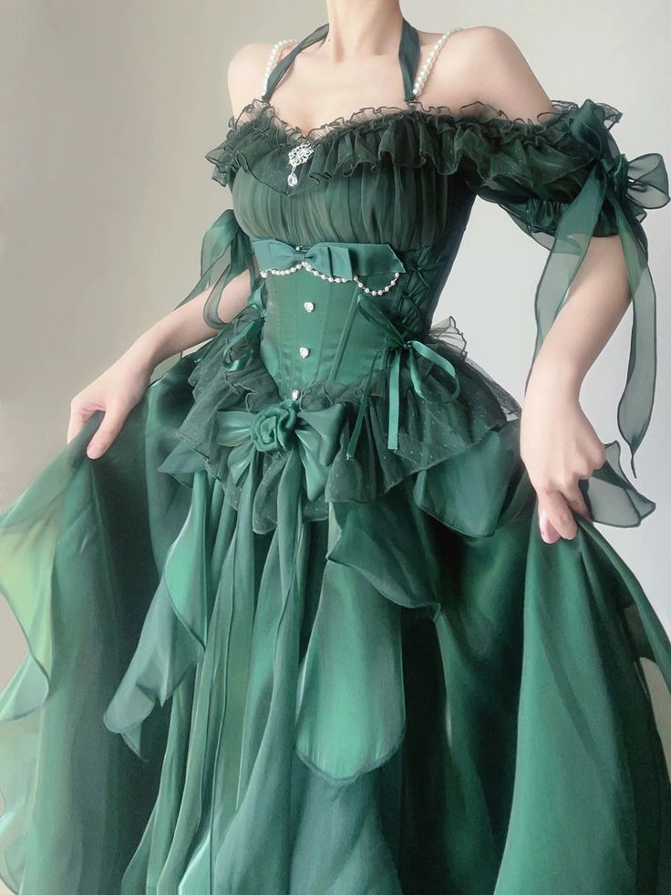 Green High Low Strapless Vintage Lolita Puffy Dress TP1565