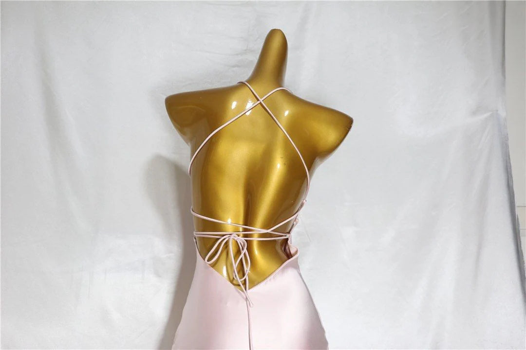 Pink A-Line Spaghetti Strap Simple Satin Long Prom Dresses TP1584