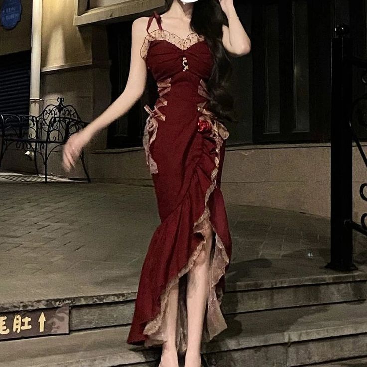 Burgundy Spaghetti Strap Heart Neck High Low Irregular Hem Dress TP1601