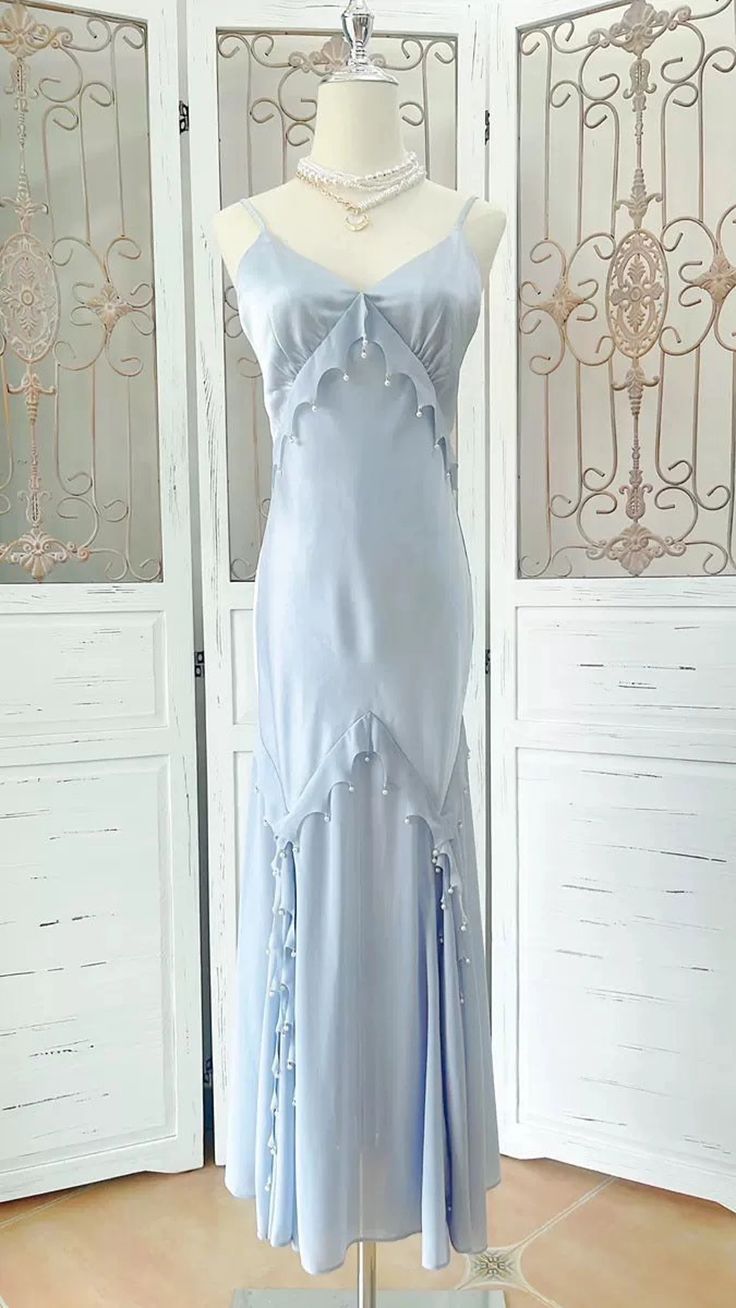 Gray Simple Mermaid V-Neck Spaghetti Strap Ankle Length Gowns TP1623