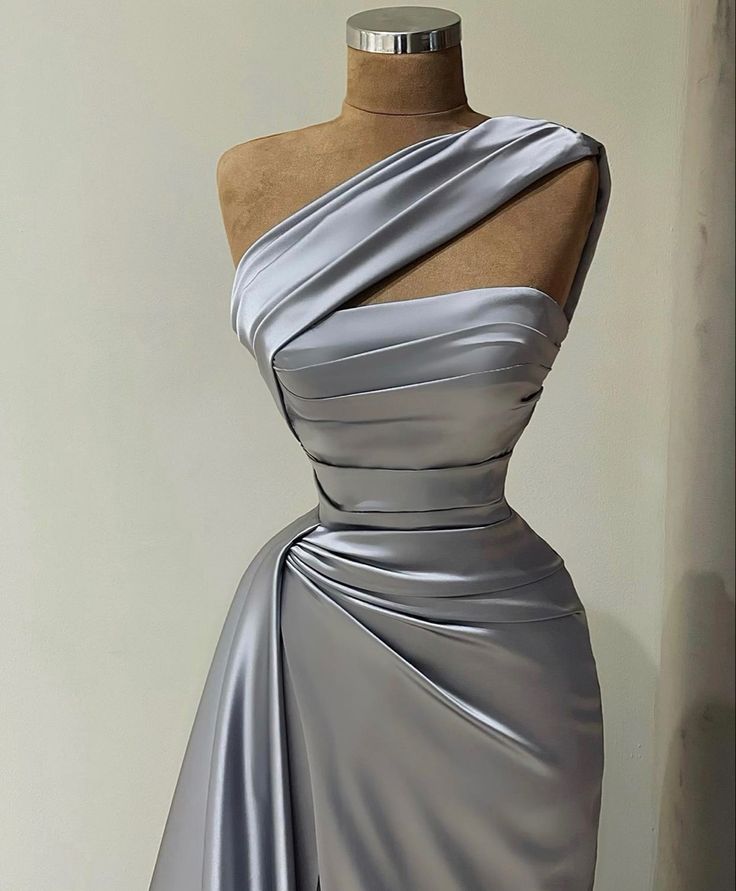 Gray Single Strap High Split Satin Long Ball Gowns TP1644