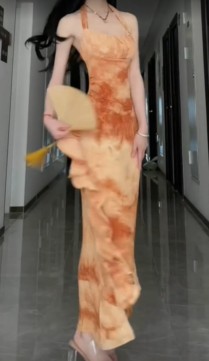 Orange Mermaid Neckline Strapless and Ankle Length Ball Gowns TP1651