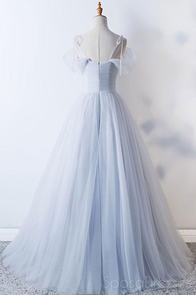 Pale Blue Strapless Spaghetti Strap A-Line Tulle Long Prom Dresses TP1664
