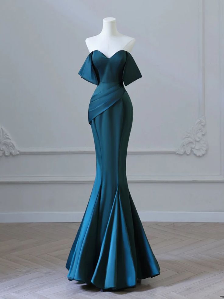 Blue Mermaid Strapless Satin Long Ball Gowns TP1702