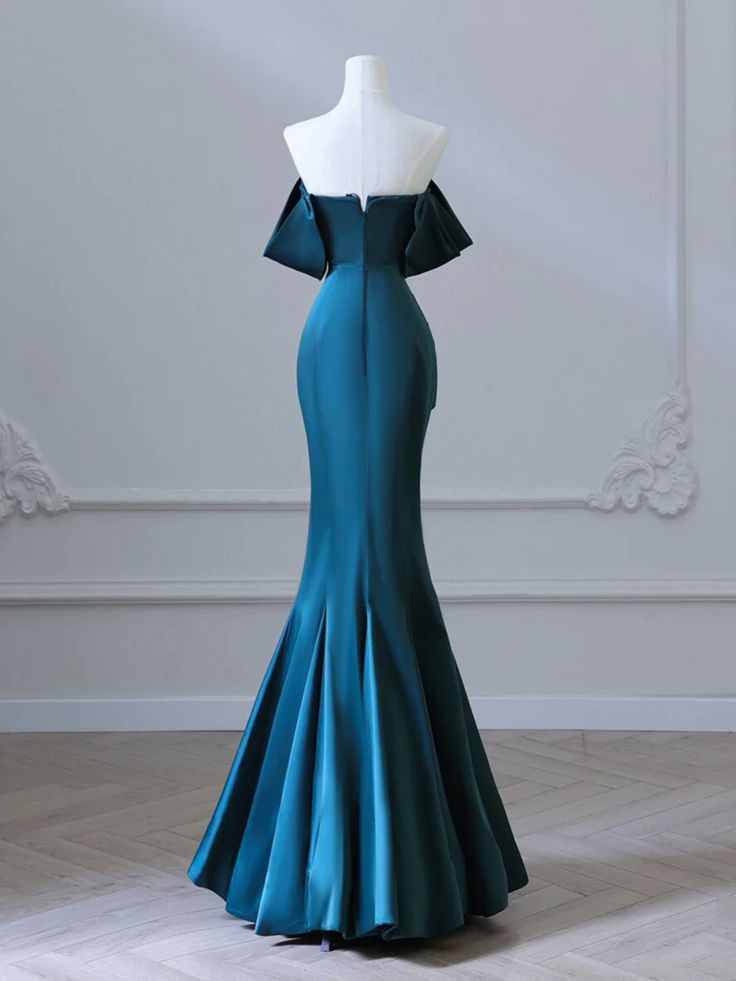 Blue Mermaid Strapless Satin Long Ball Gowns TP1702