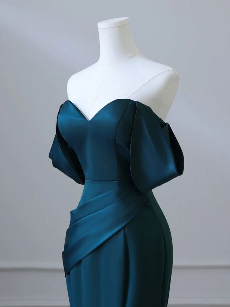Blue Mermaid Strapless Satin Long Ball Gowns TP1702
