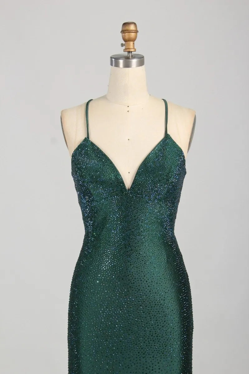 Navy Blue Mermaid Neckline Sequins Sexy Long Prom Dresses Birthday Dresses TP1725