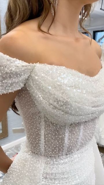 Ivory Off-the-shoulder Mermaid Sequined Wedding Dress TP1747